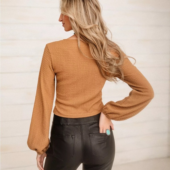 Lace Up Textured Top - Picture 3 of 3